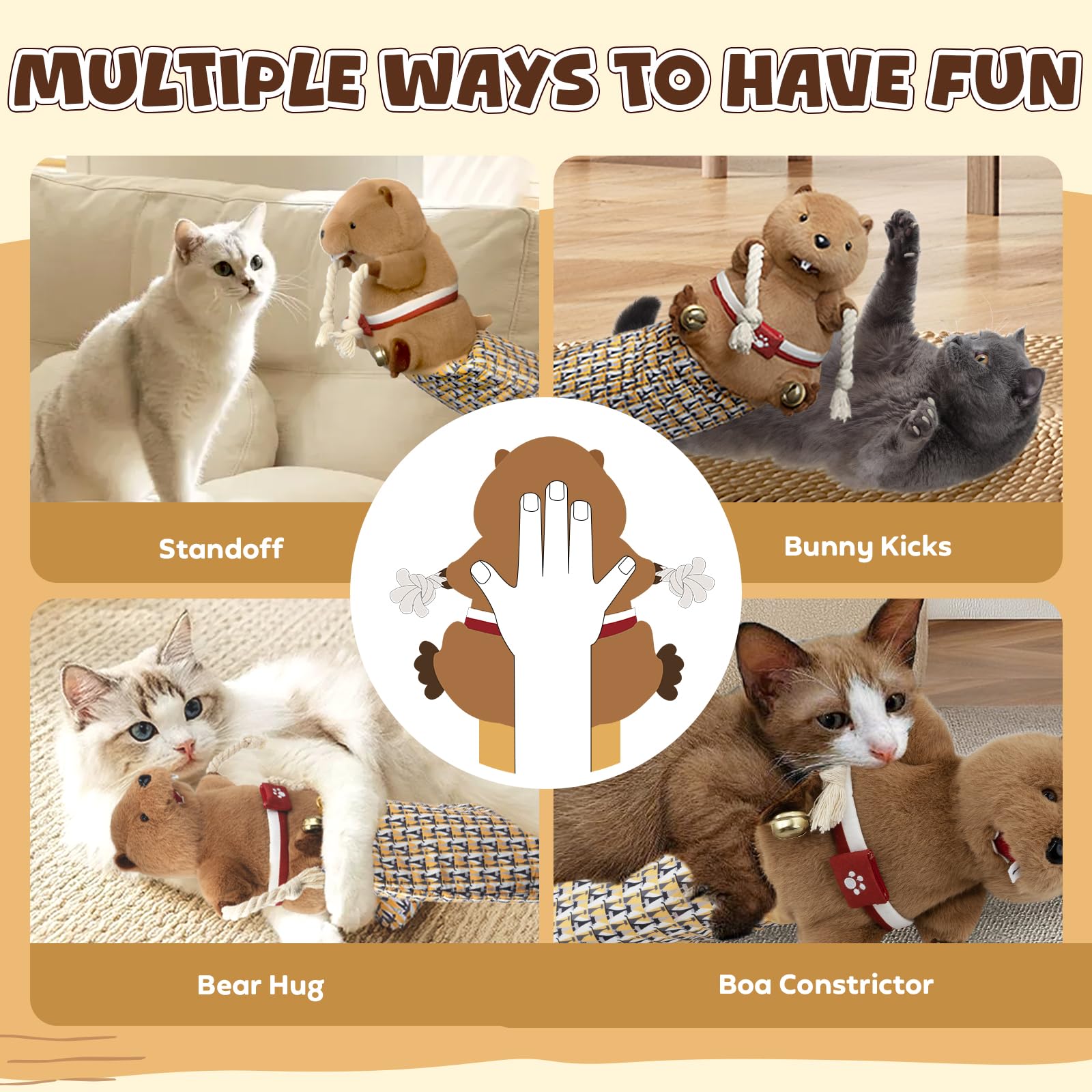 YoPoll Cat Puppet Wrestler on couch illustrates indoor exercise and energy release.