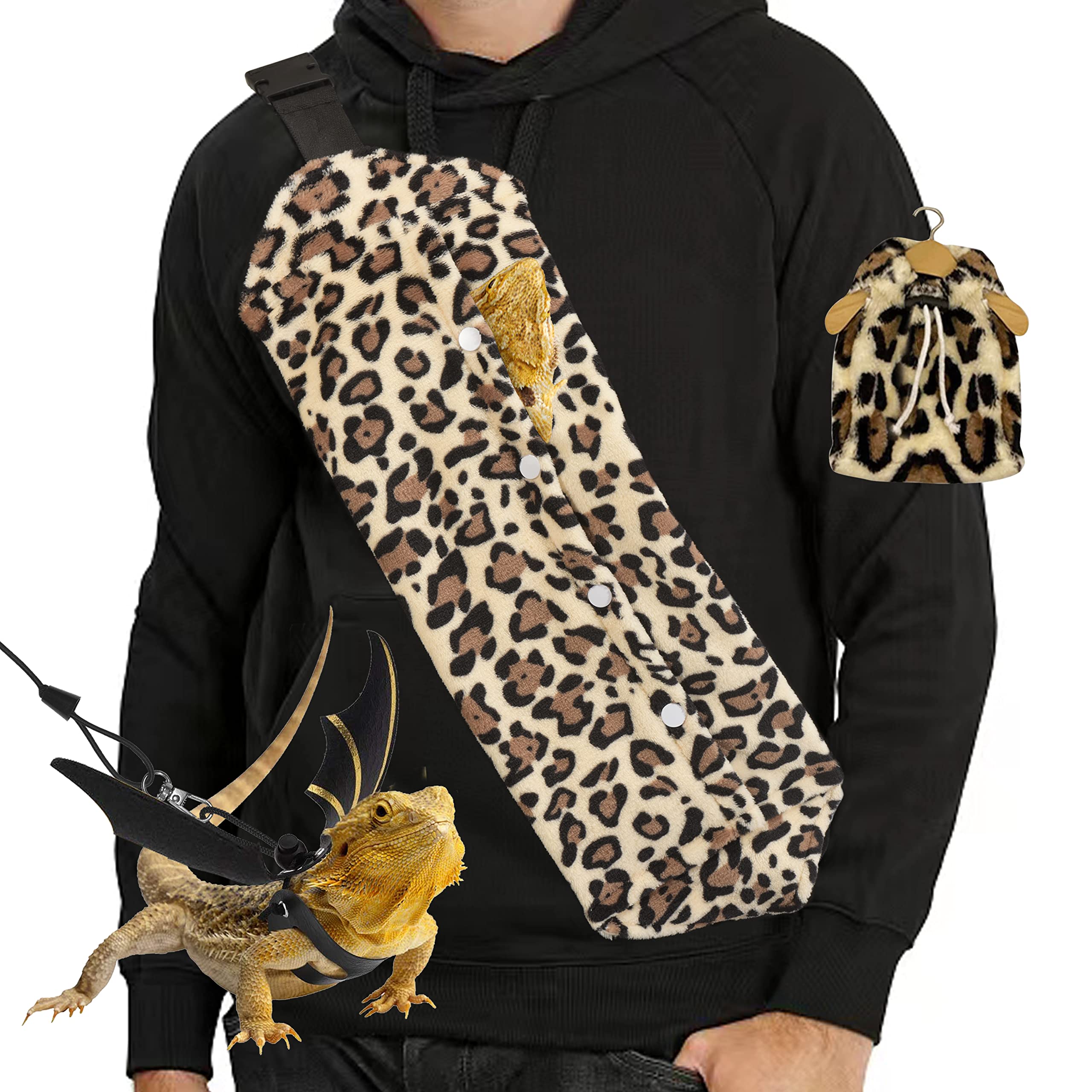 Yosadol bearded dragon carrier in leopard pattern for safe shoulder travel