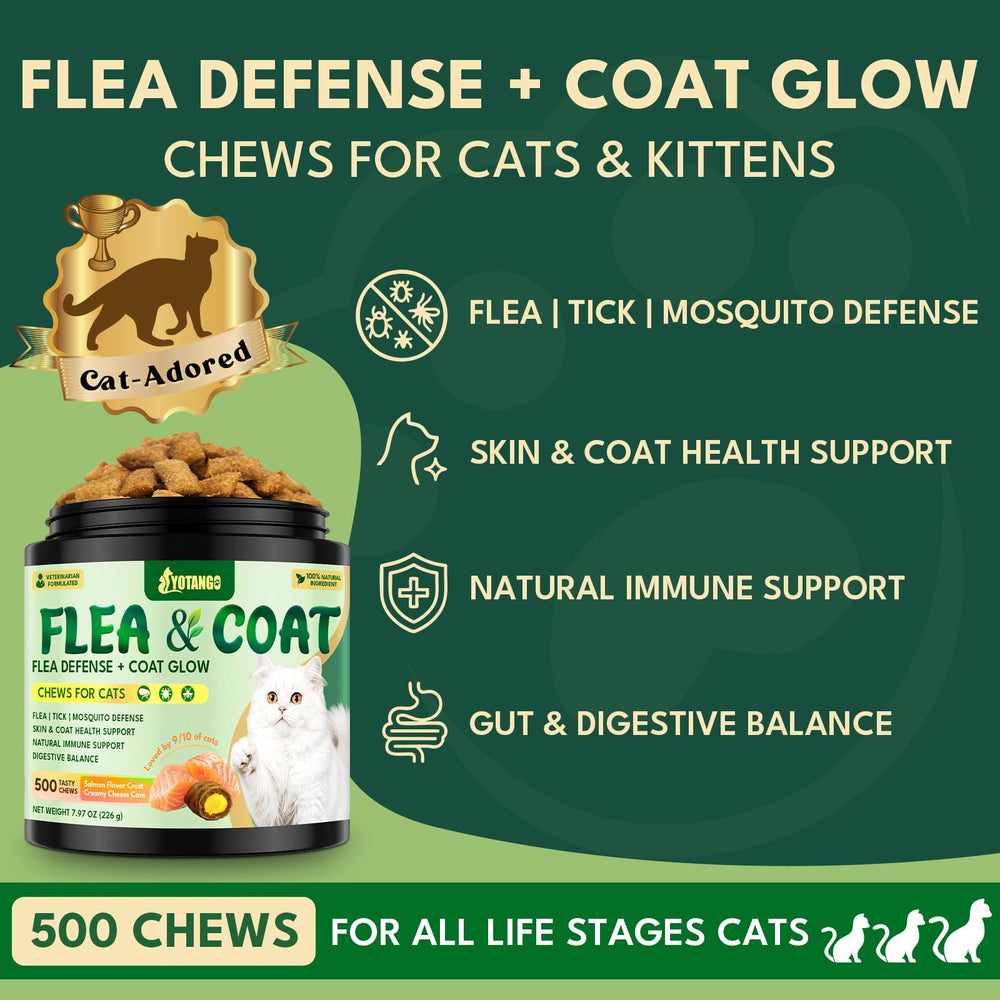 YOTANGO cat flea chews with salmon flavor support easy daily dosing for cats.