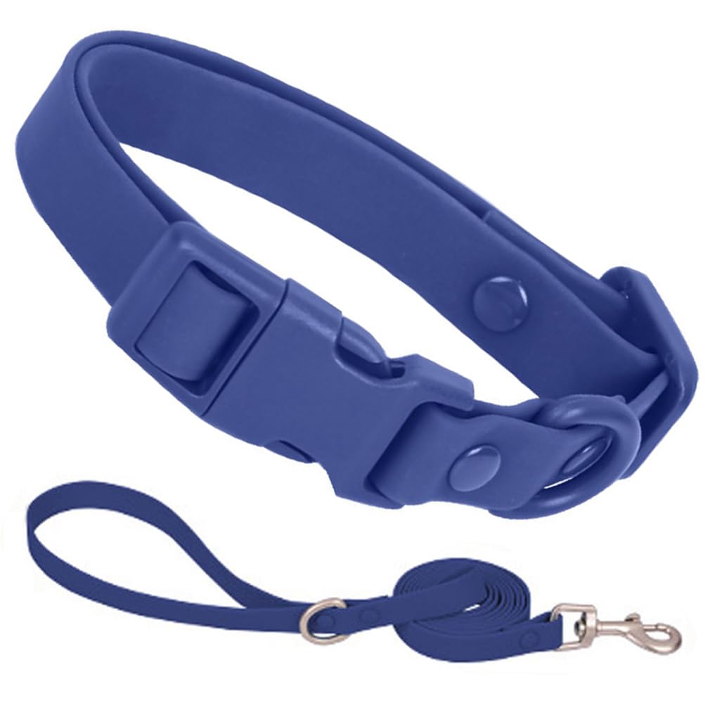 YOUALSO dark blue dog collar waterproof close-up shows durable silicone buckle for active dogs.
