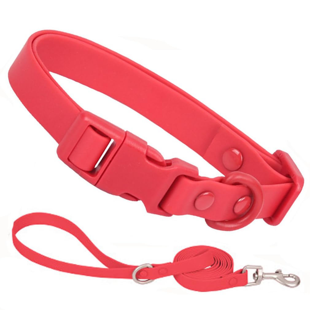 YOUALSO red rubber dog collar close-up shows waterproof, easy-clean design for daily wear.
