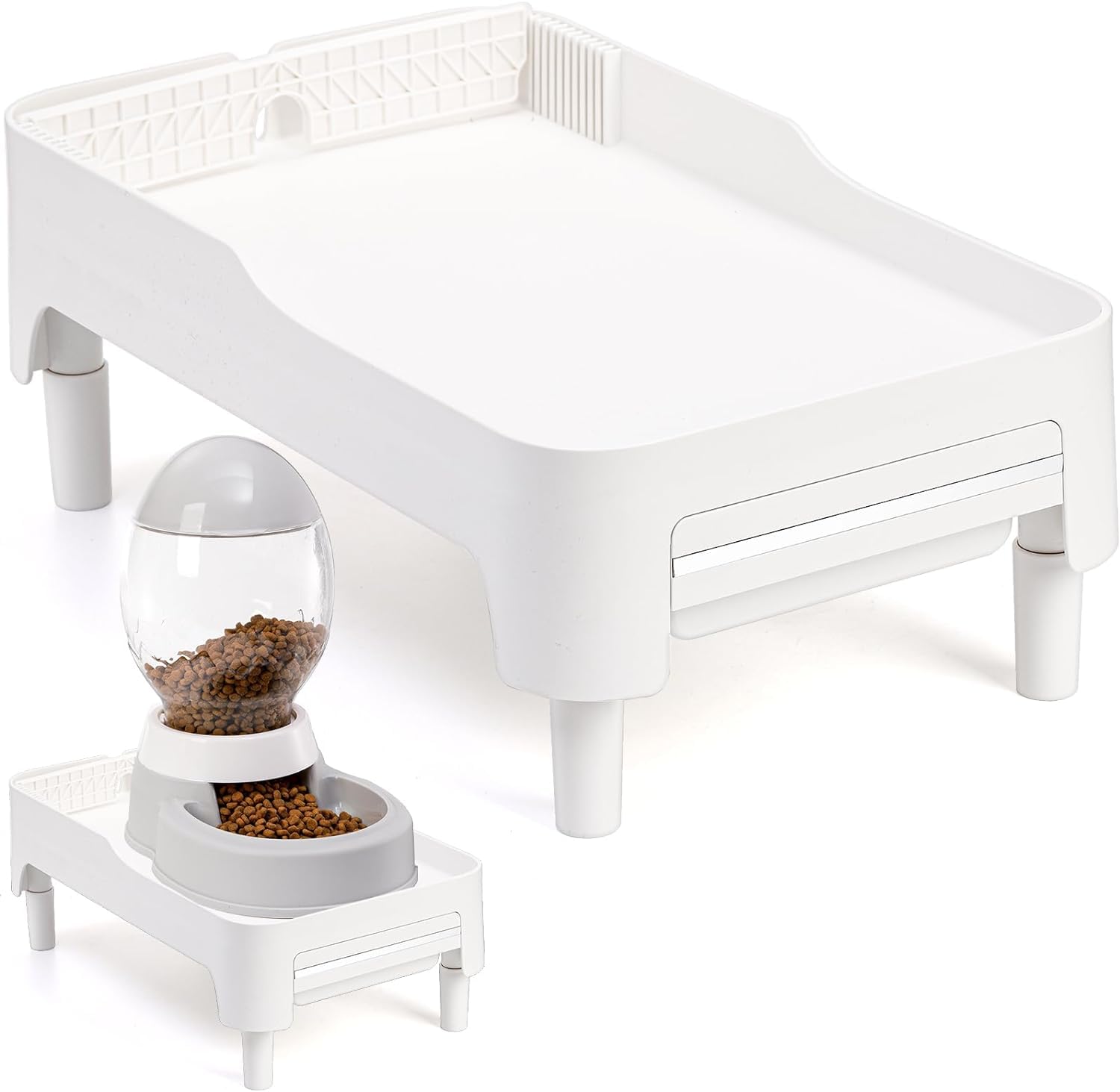 Youeon raised pet feeder stand front view supports comfortable feeding posture for cats and small dogs