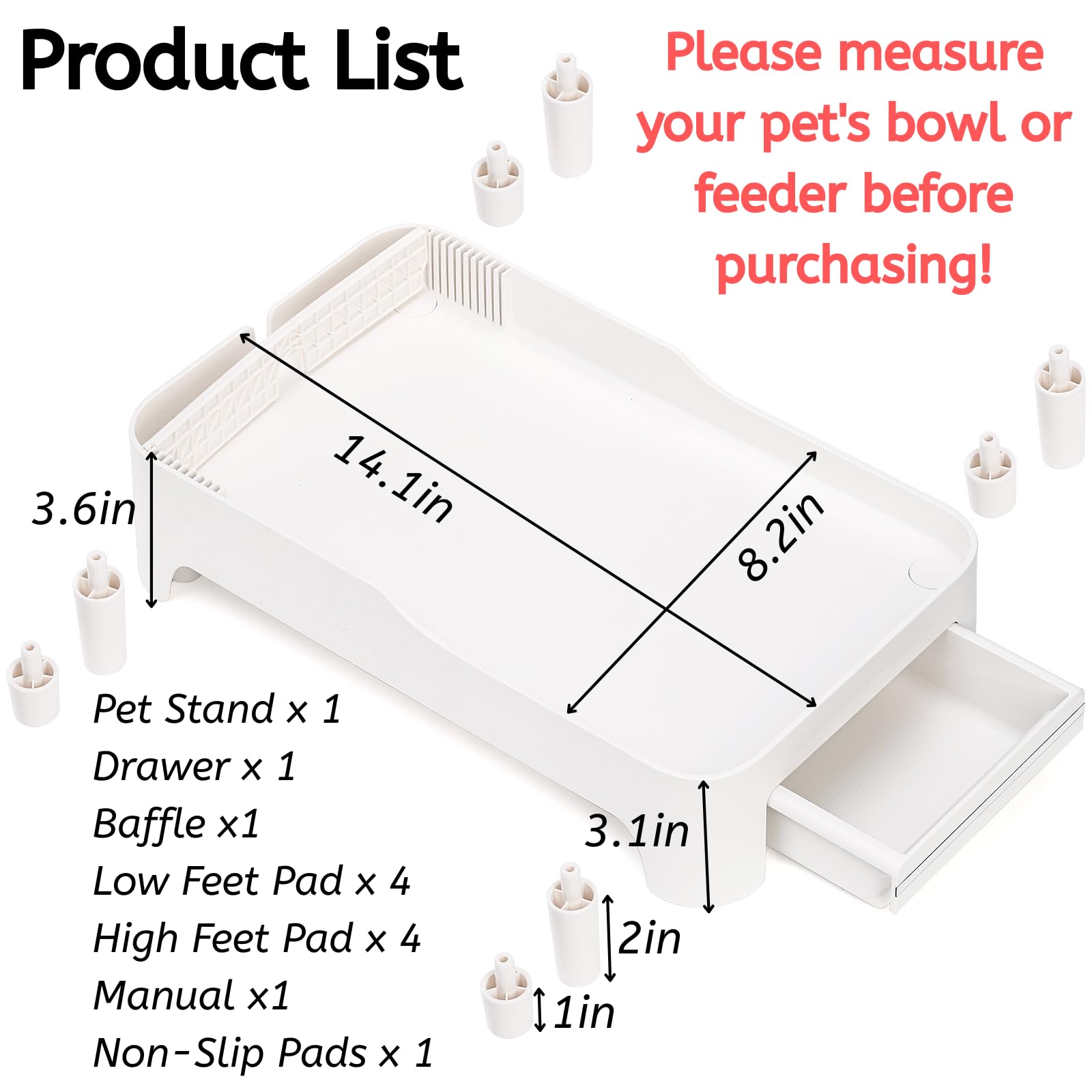 Youeon raised pet feeder stand side view shows adjustable height options for different pets