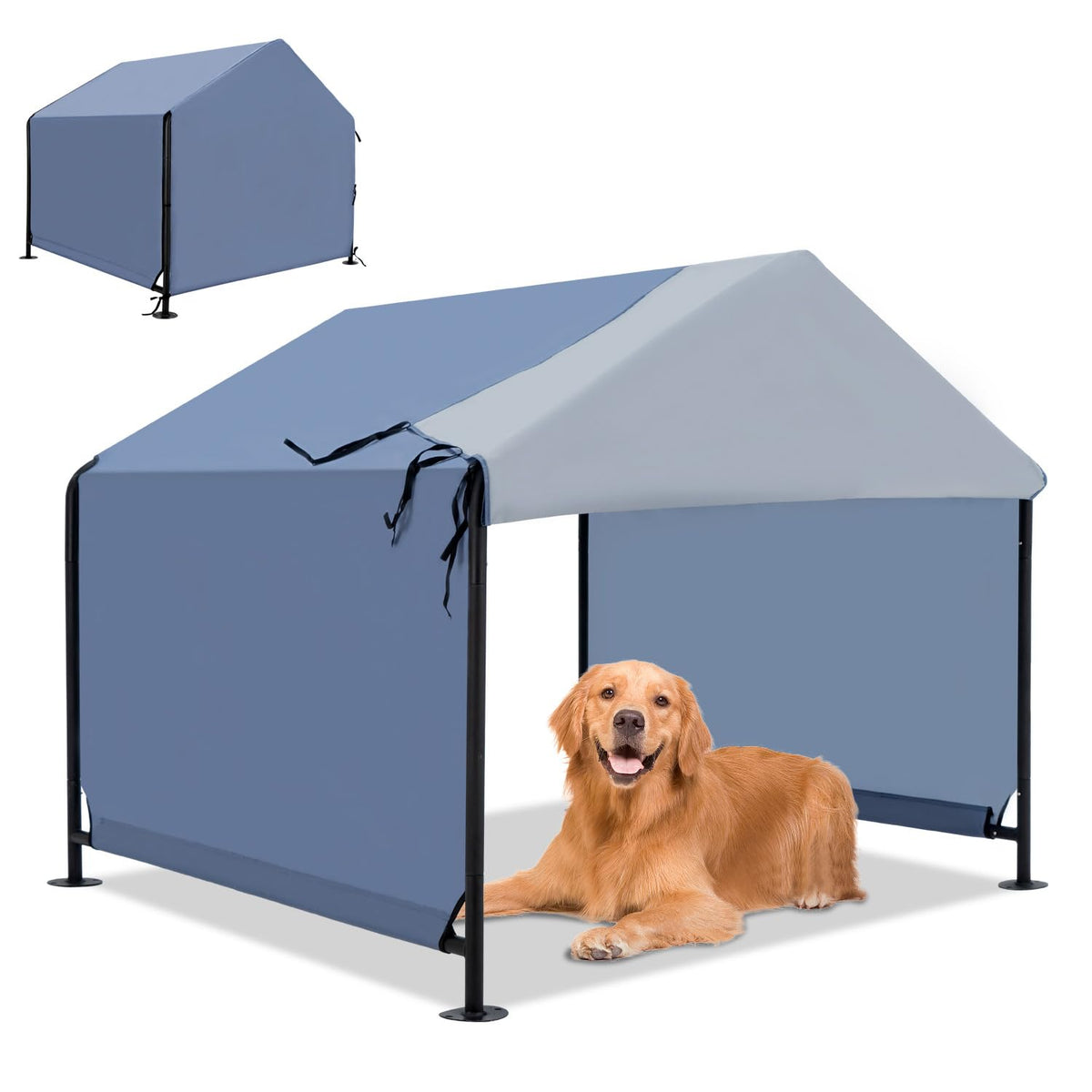 YOUGYM XLarge Outdoor Dog House front view highlights sturdy steel frame for long-lasting shelter