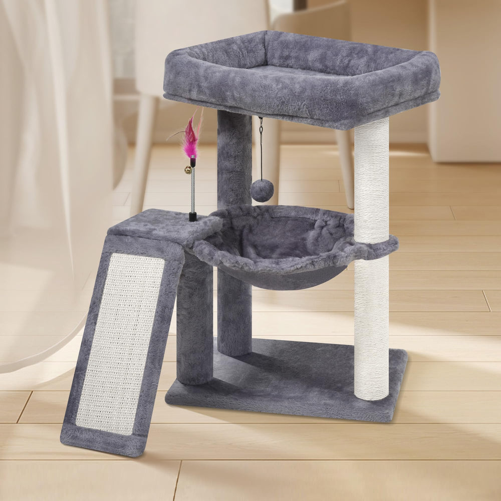 YOUPETSER cat-tree grey finish complements modern homes while inviting cozy naps.