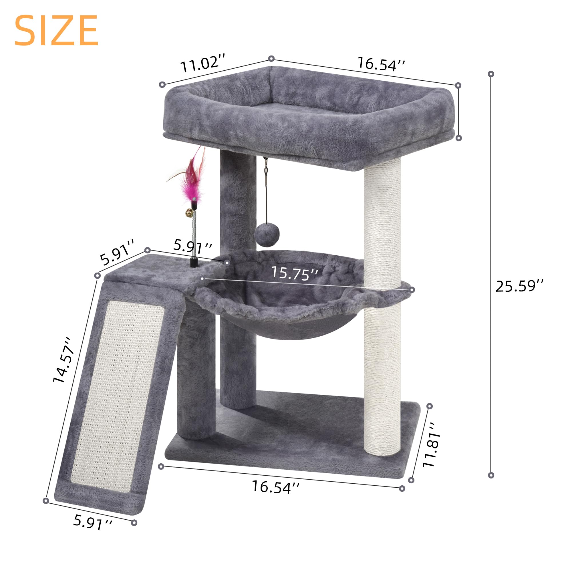 YOUPETSER cat-tree top hammock nap spot demonstrates cozy lounging for indoor cats.