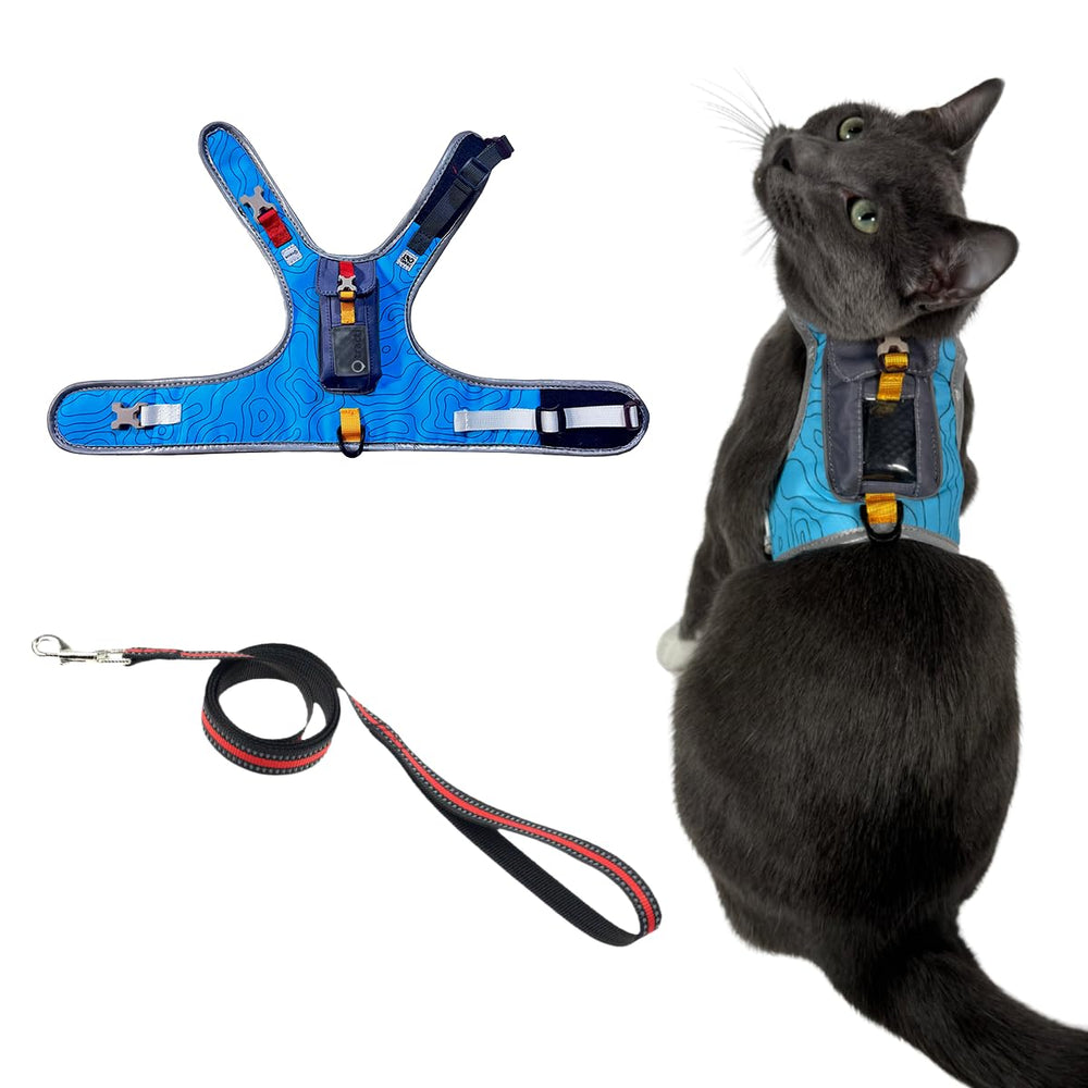 Your Cat Backpack Pathfinder blue harness on front view for safe outdoor exploration