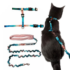 Your Cat Backpack travel cat harness with checkered pattern worn on a walk for safe outdoor exploration