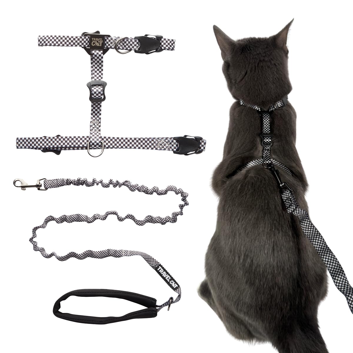 Your Cat Backpack travel cat harness checkered pattern for secure outdoor walks.