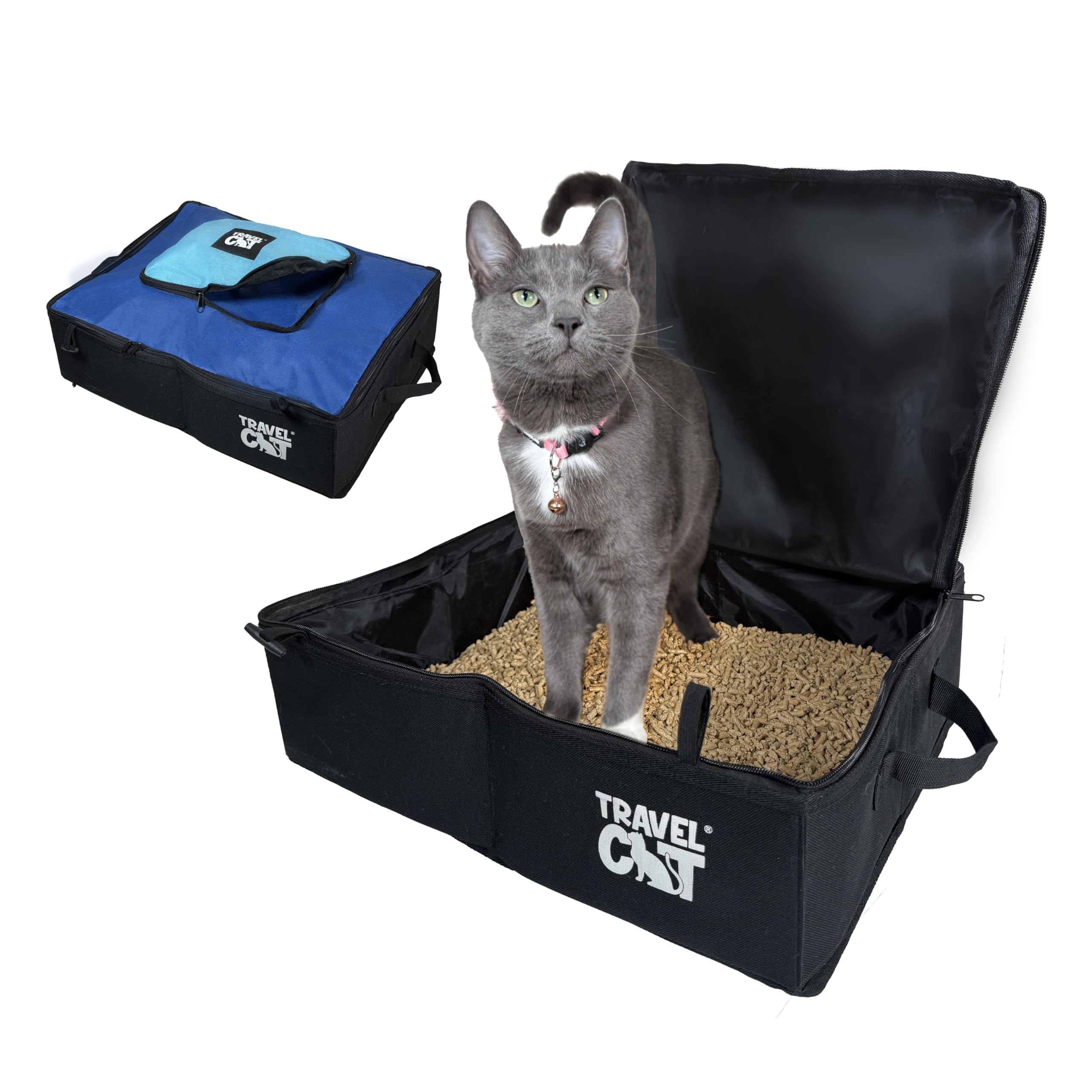 Your Cat Backpack folded travel litter box for compact on-the-go storage.