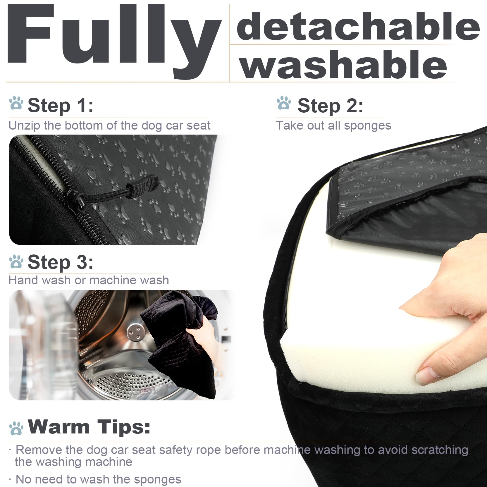 Youvee dog booster seat removable cover shows easy cleaning after trips.