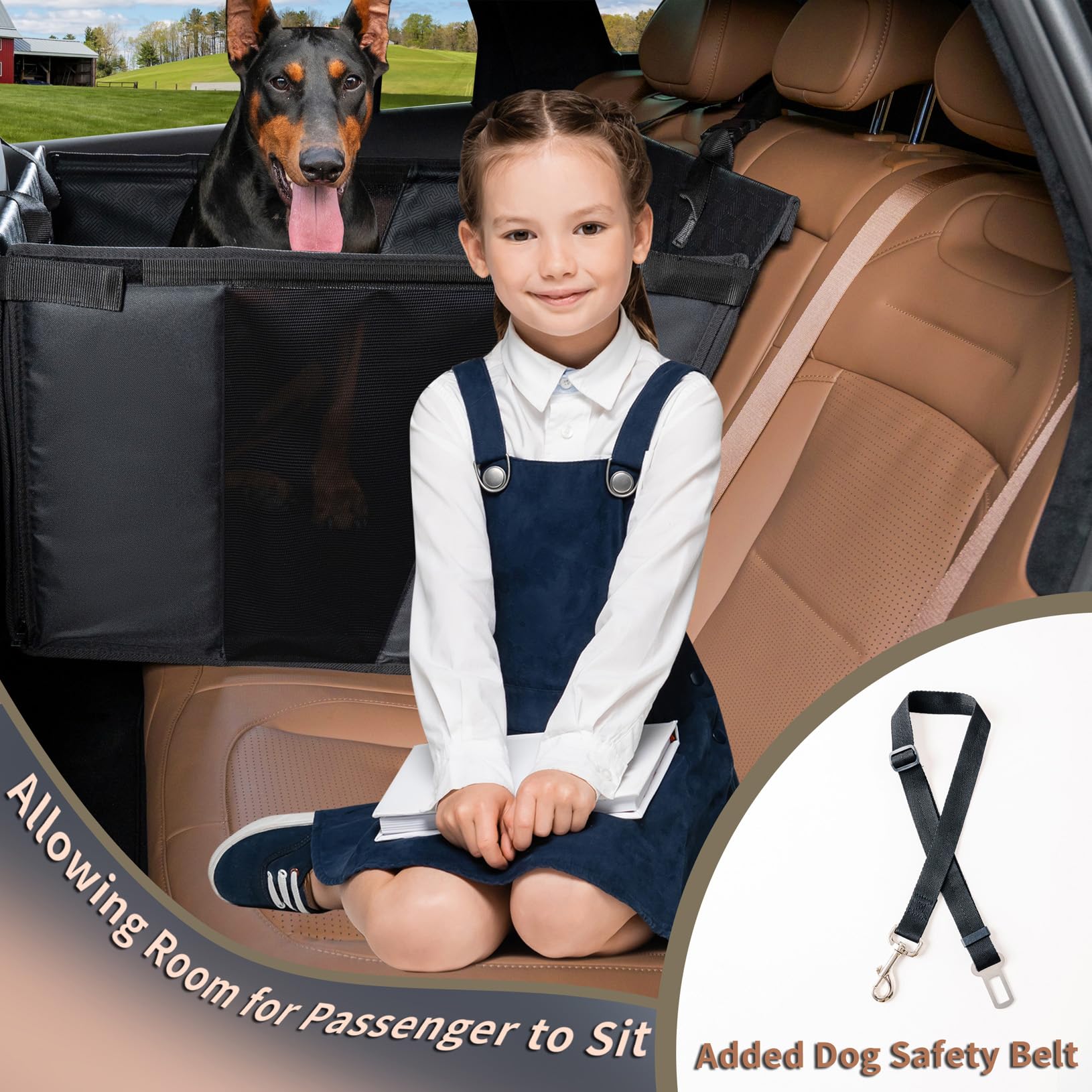YOVEEKLE dog car seat includes extra safety belt for secure travel.