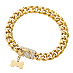 Yowity new gold dog chain collar closeup shows durable stainless steel construction