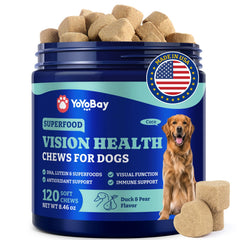 YoYoBay Eye Supplement bottle with soft chews for dogs supports eye health and vitality.