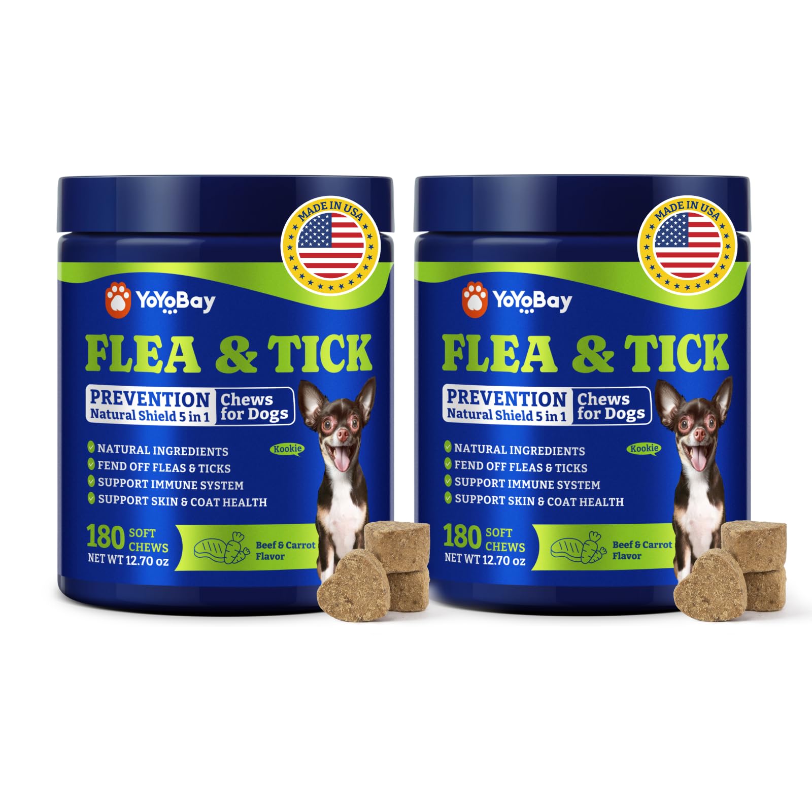 YoYoBay flea-tick chews pack front showing daily protection for dogs