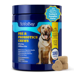 YoYoBay Probiotics bottle front view highlights dog gut health benefits