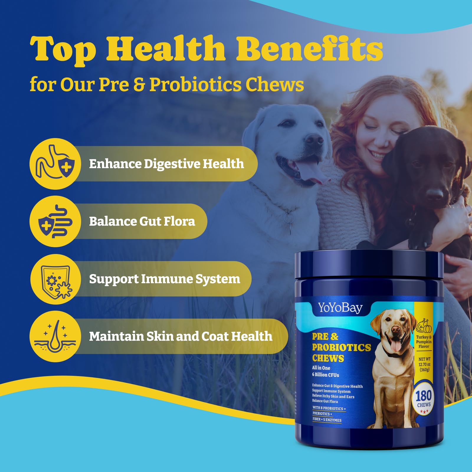 YoYoBay Probiotics ingredients highlight prebiotics and enzymes aiding digestion