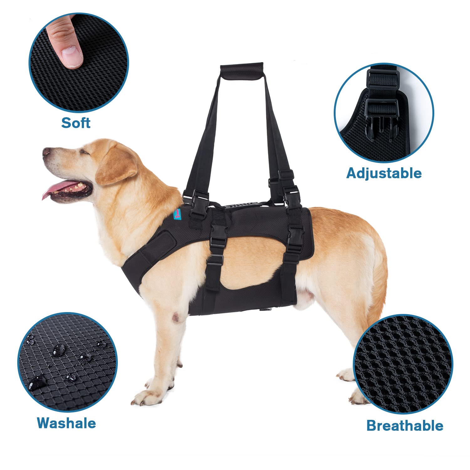 Yrenoer dog lift harness strap-closure for quick secure fit.