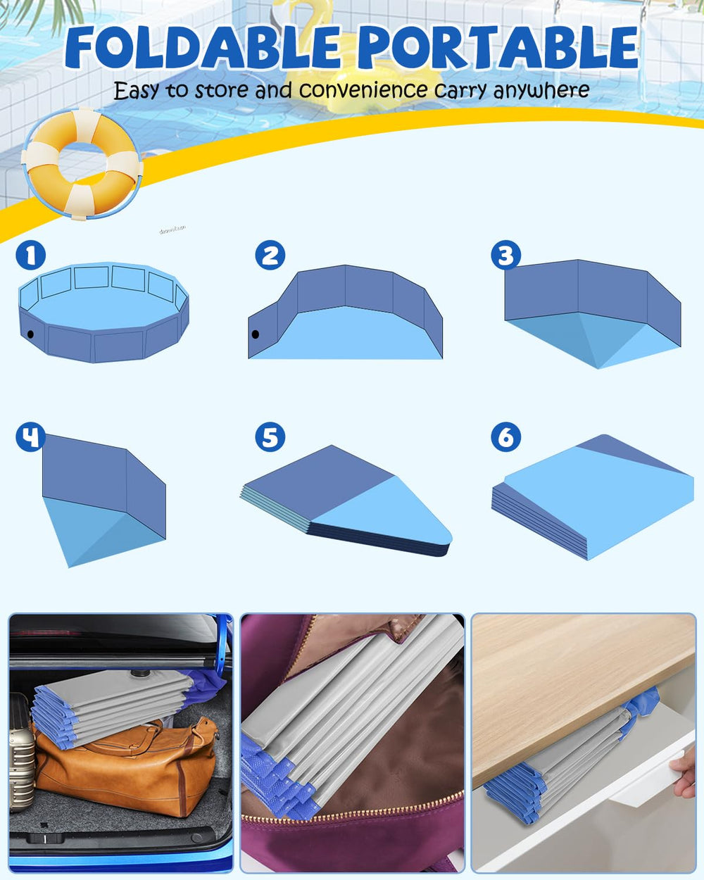 YSJILIDE light grey 32x8 pet pool offers ample space for baths.