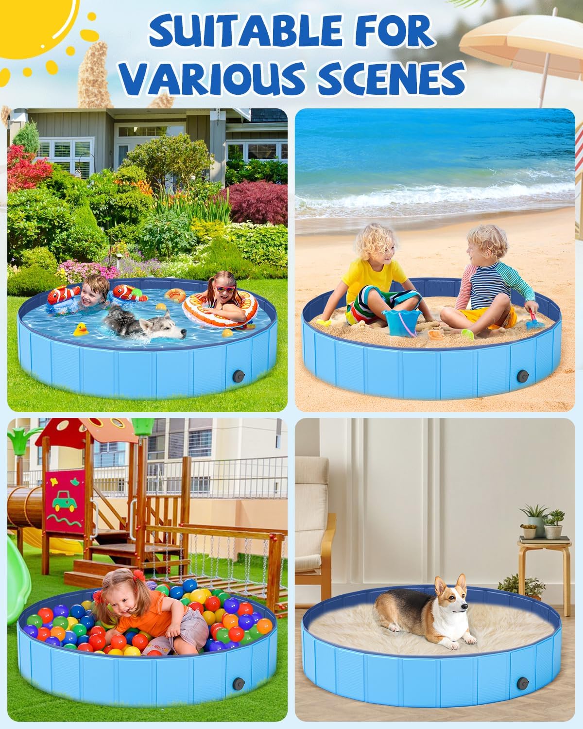YSJILIDE outdoor pet pool in use with dogs enjoying water play