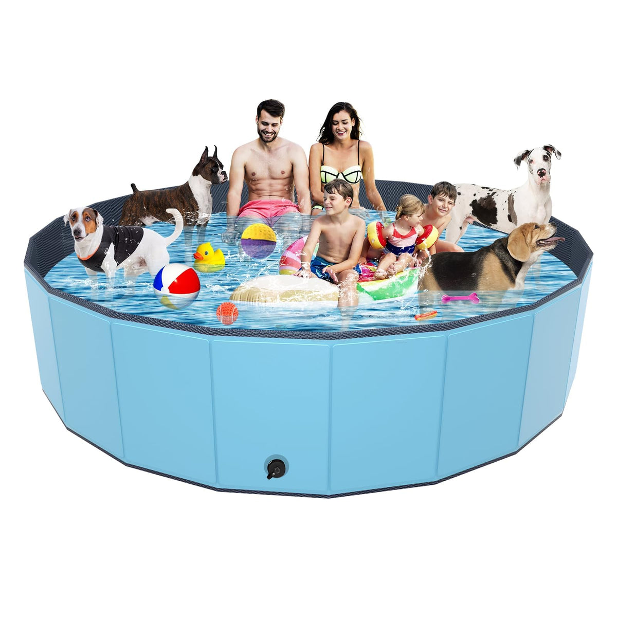 YSJILIDE portable dog pool blue side view highlights easy transport