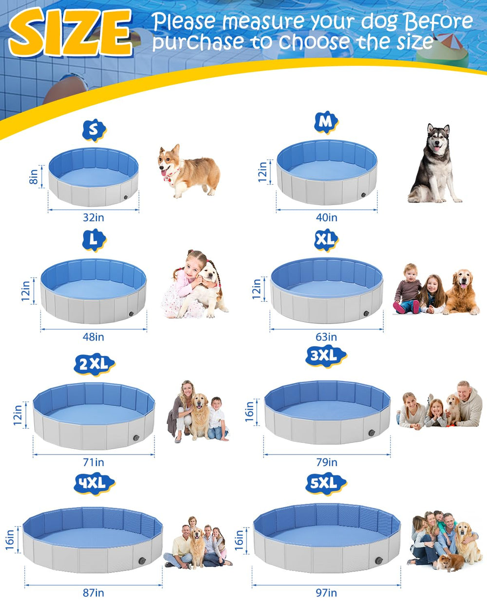 YSJILIDE portable dog pool XL open-top view; spacious interior for larger dogs.