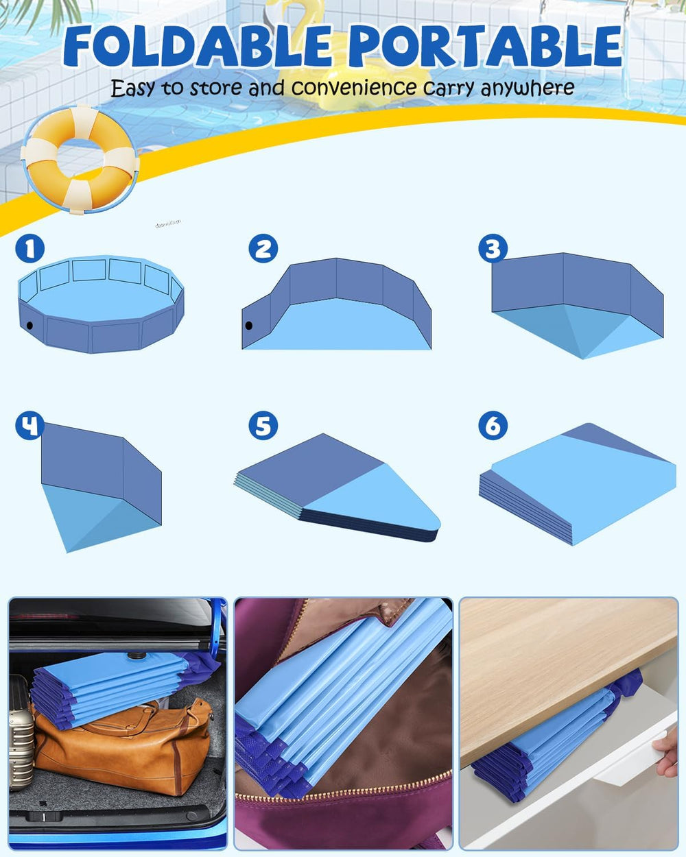 YSJILIDE portable dog pool closeup shows durable 3-layer PVC for long-lasting use.