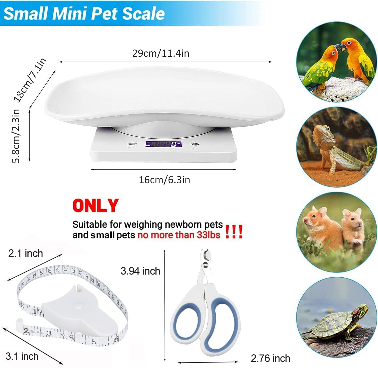 YTCYKJ scale weighing a small puppy on the tray for growth tracking.