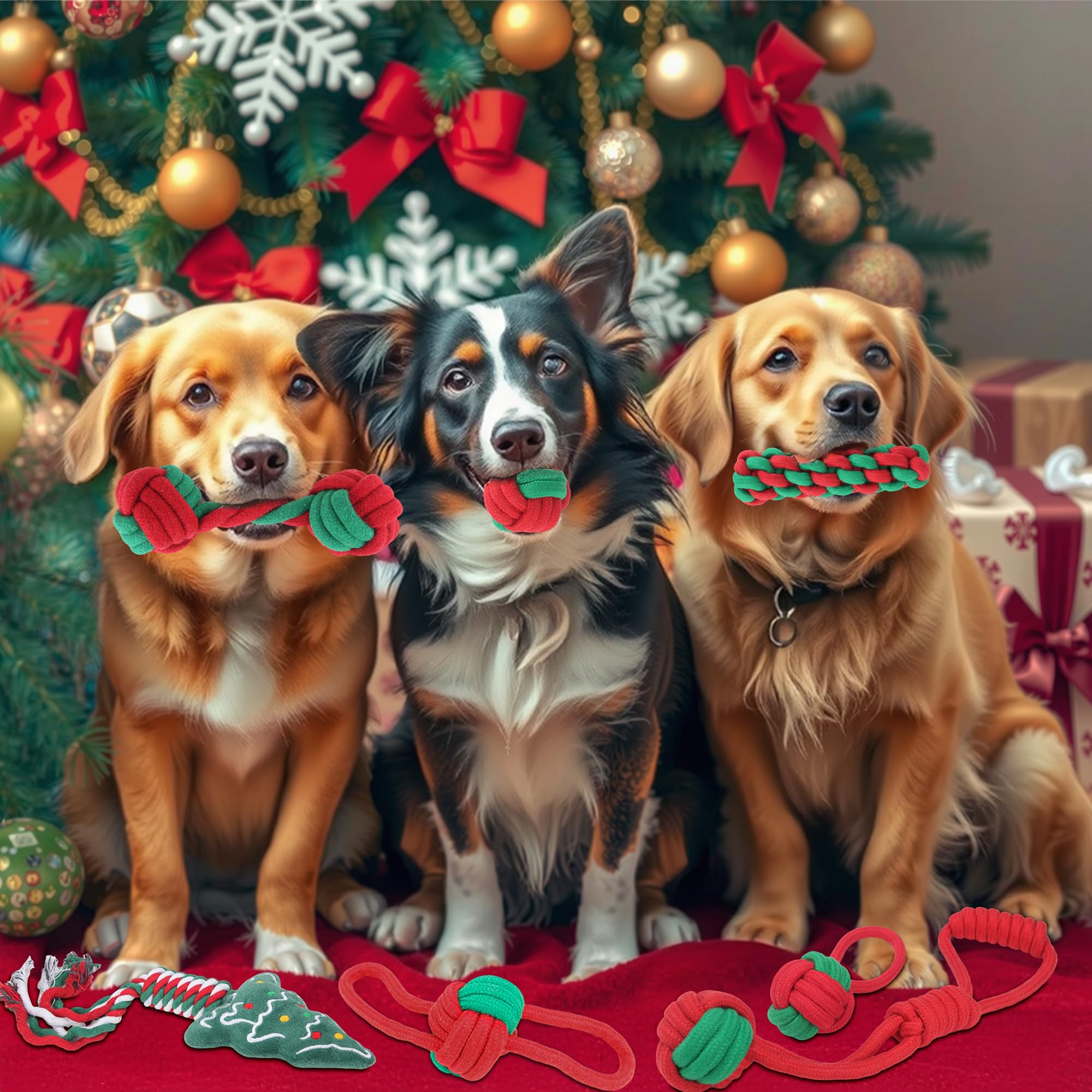 Yteseery Christmas Tree squeak rope toy enhances fetch and engagement