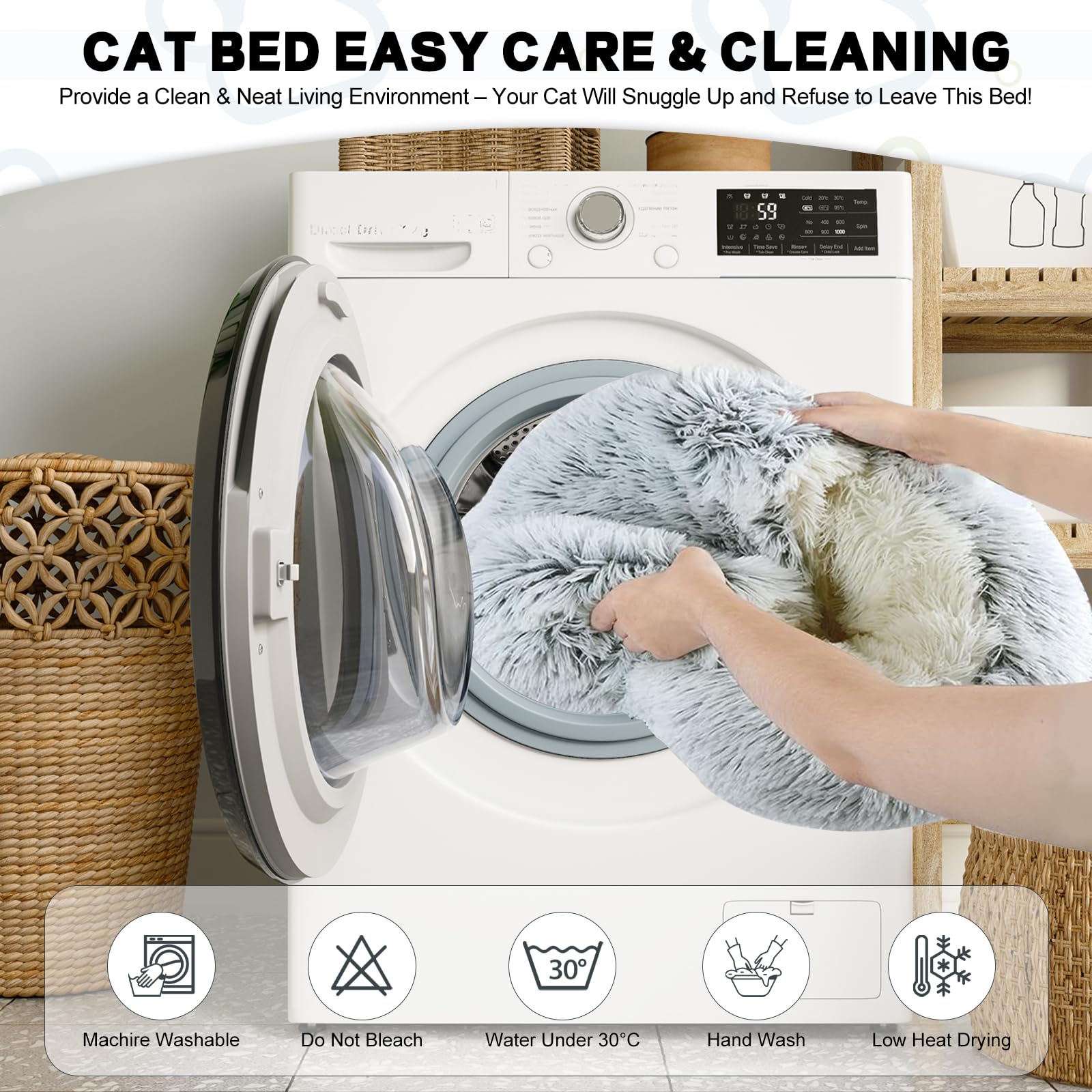 YUDANSI calming cat bed anti-slip base concept shown for steady rest on floors.