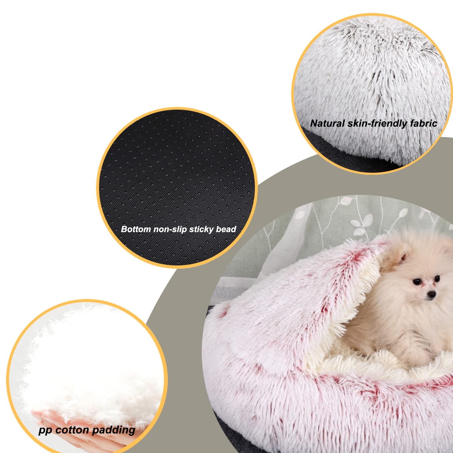 YUDANSI cat bed hooded plush fabric close-up of soft faux fur texture