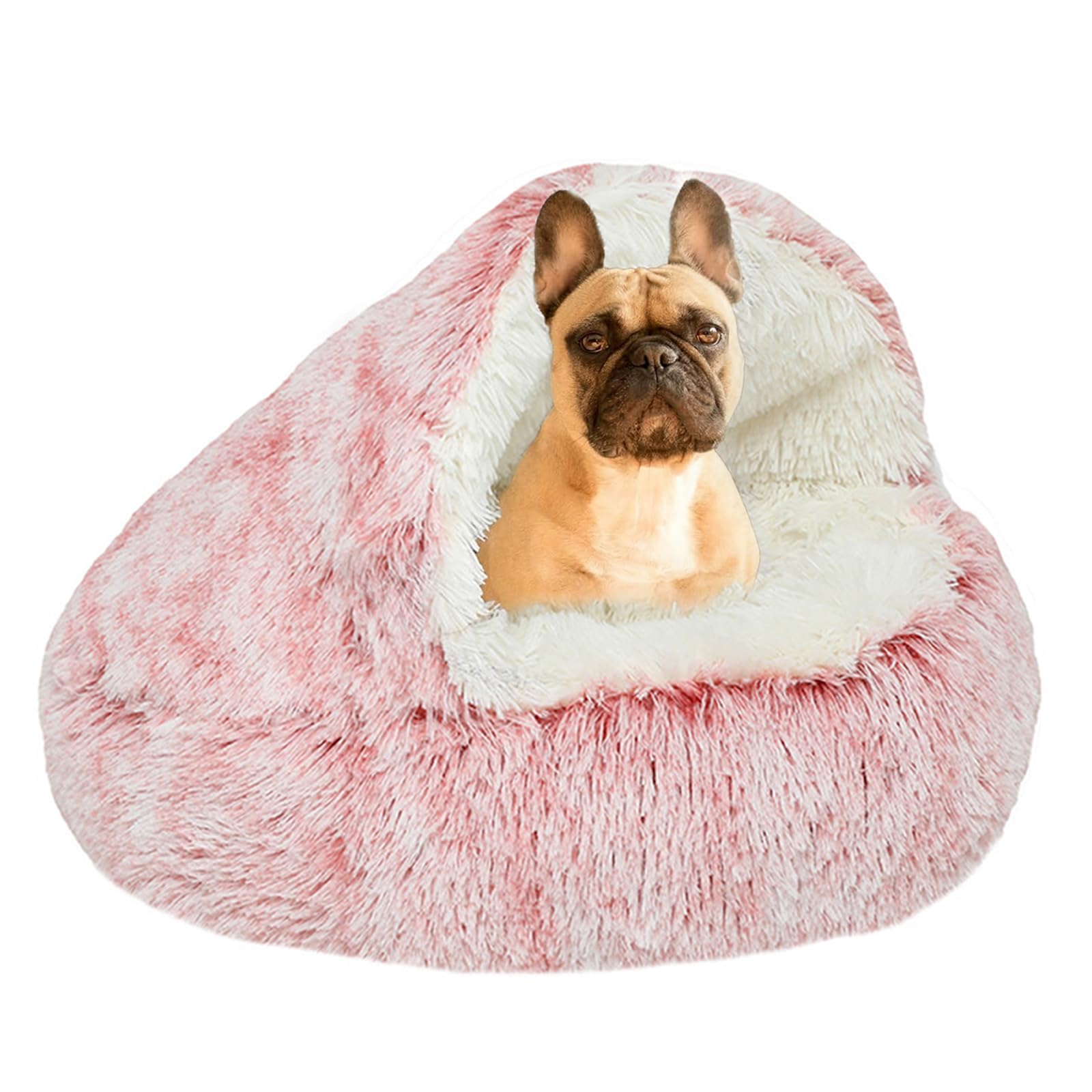 YUDANSI hooded cat bed pink side view for relaxed naps and security.