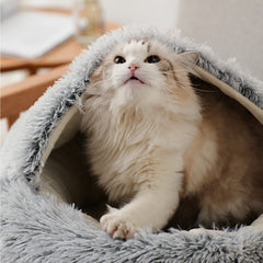 YUDANSI hooded nest close-up shows soft fur for cozy lounging.