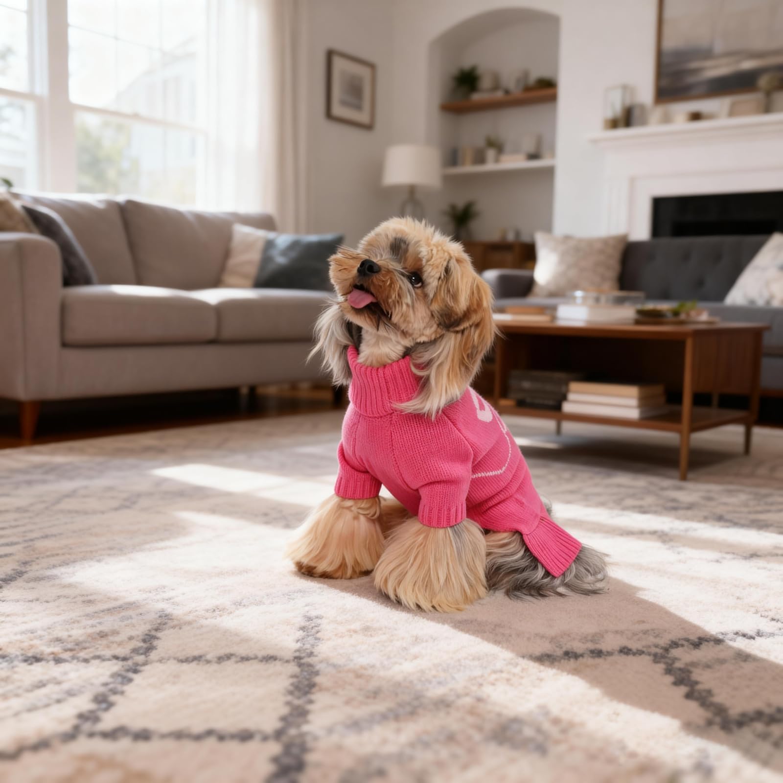 YUDODO Bowknot Dog Sweater with leash hole for easy harness use