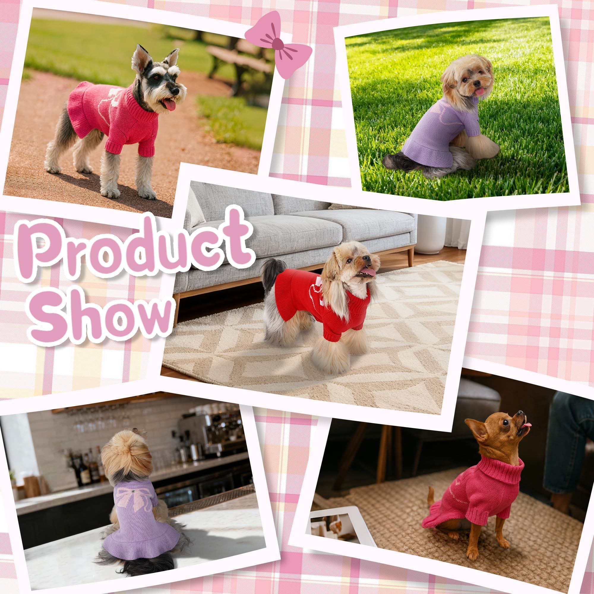 YUDODO Bowknot Dog Sweater Rose Pink color matches small breeds