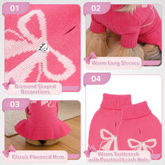 YUDODO Bowknot Dog Sweater Turtleneck for extra warmth and wind protection