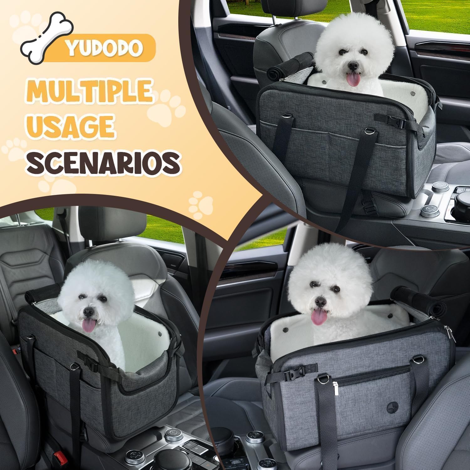 YUDODO dog car seat removable cushion simplifies cleaning and comfort.