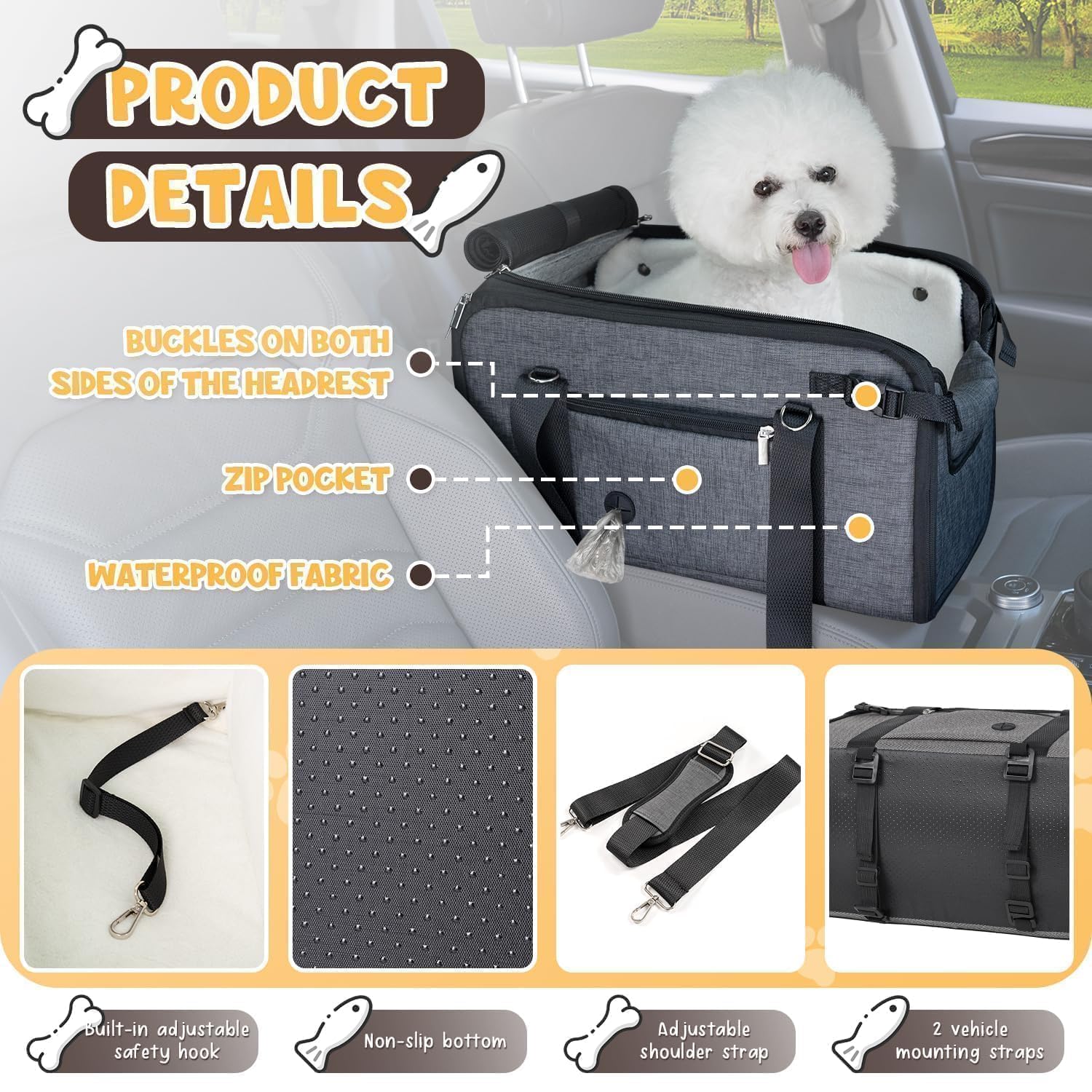 YUDODO dog car seat safety ropes emphasize secure restraint during travel.