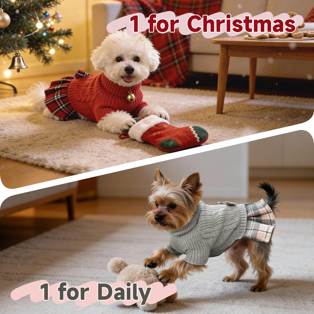 YUDODO dog sweater dress bowtie gray back view suitable for festive outings.