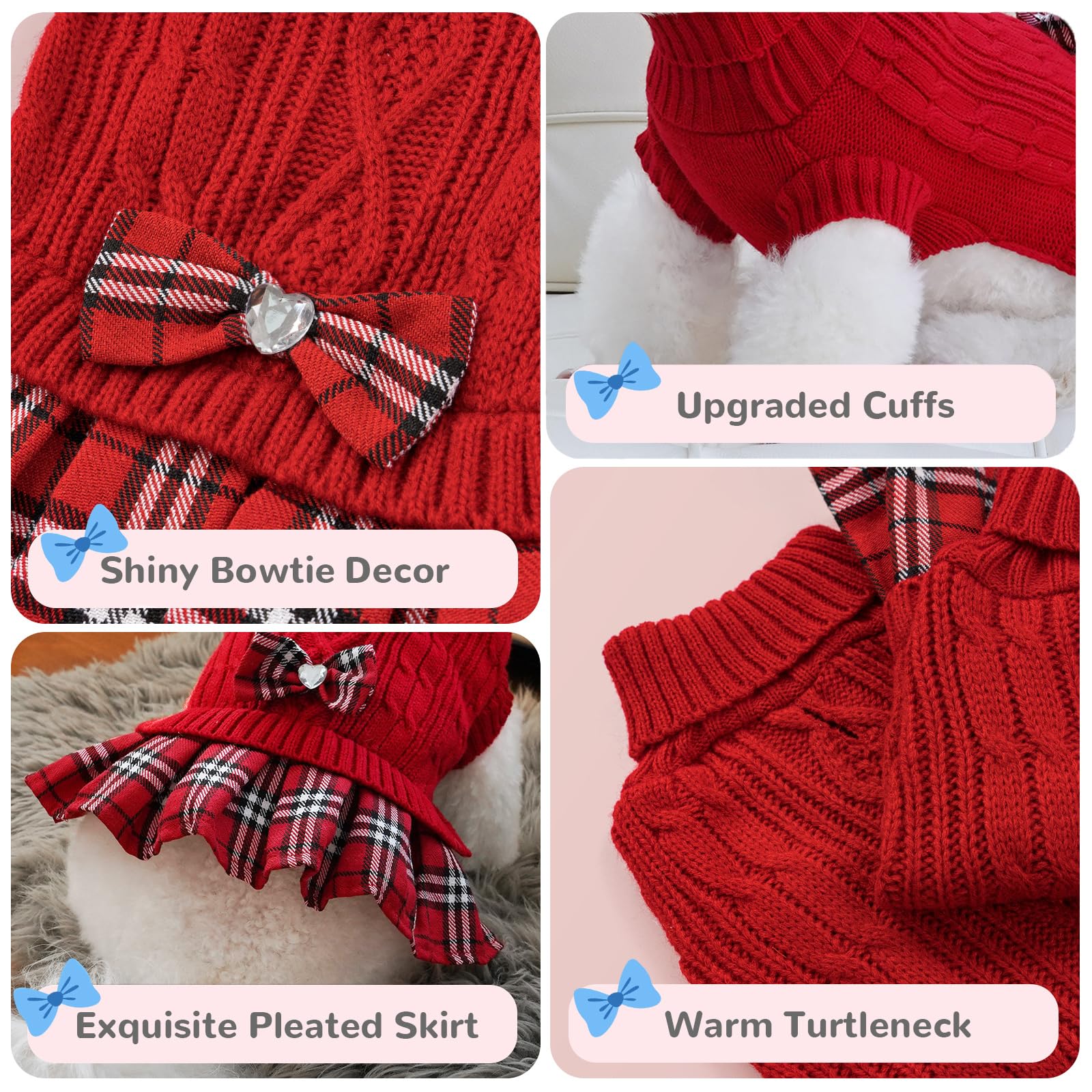 YUDODO dog sweater dress plaid hemline detail adds fashionable charm