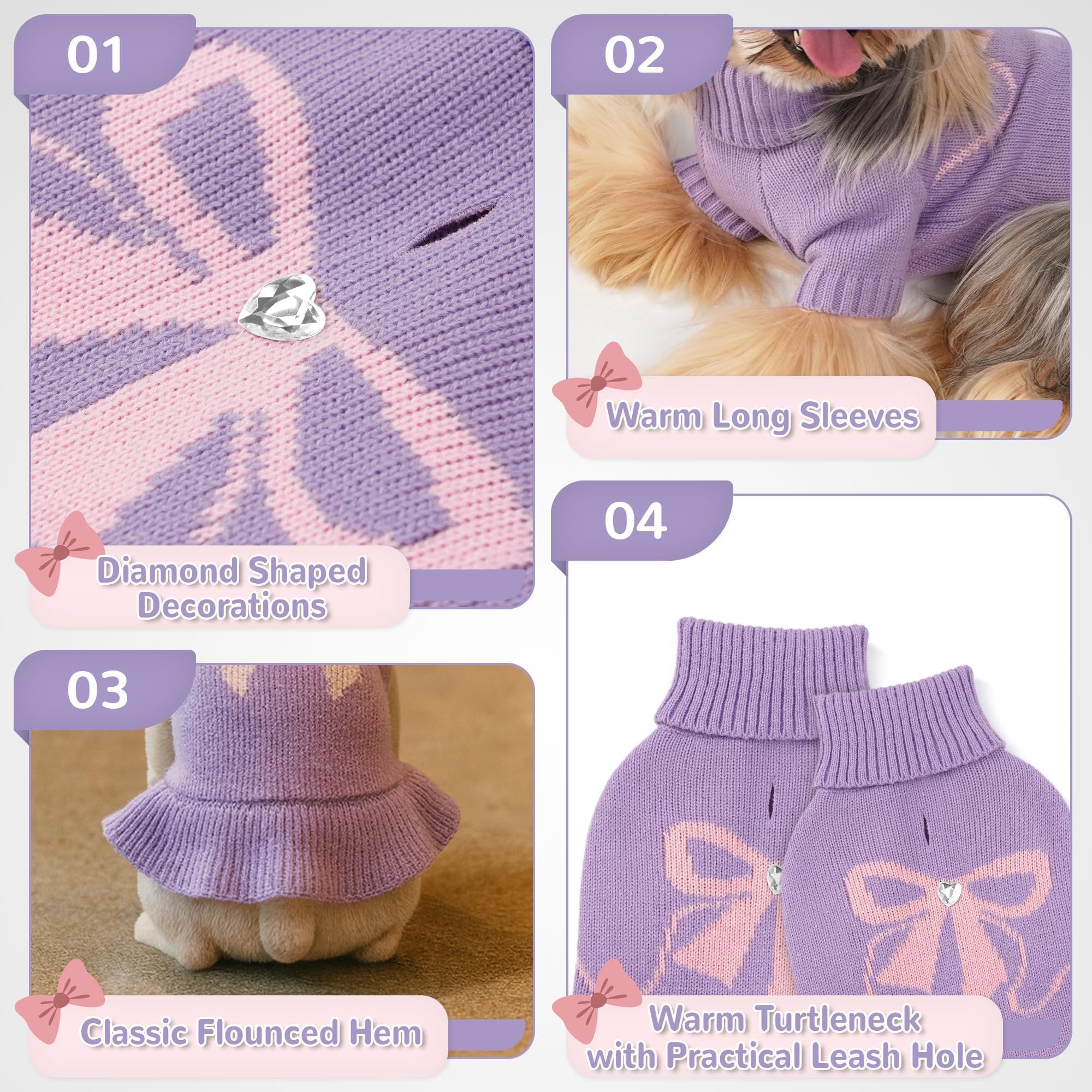 YUDODO Bowknot sweater center sparkle accent adds cute elegance during walks.