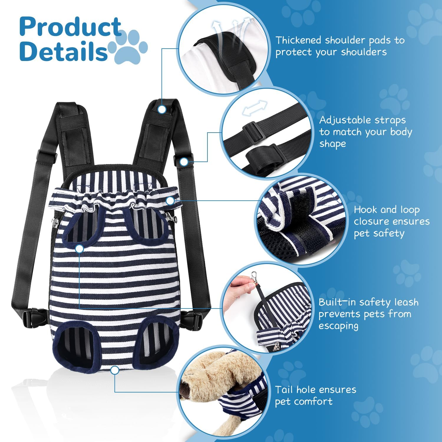 YUDODO front carrier adjustable strap closeup, secure fit and comfortable support for small pets.