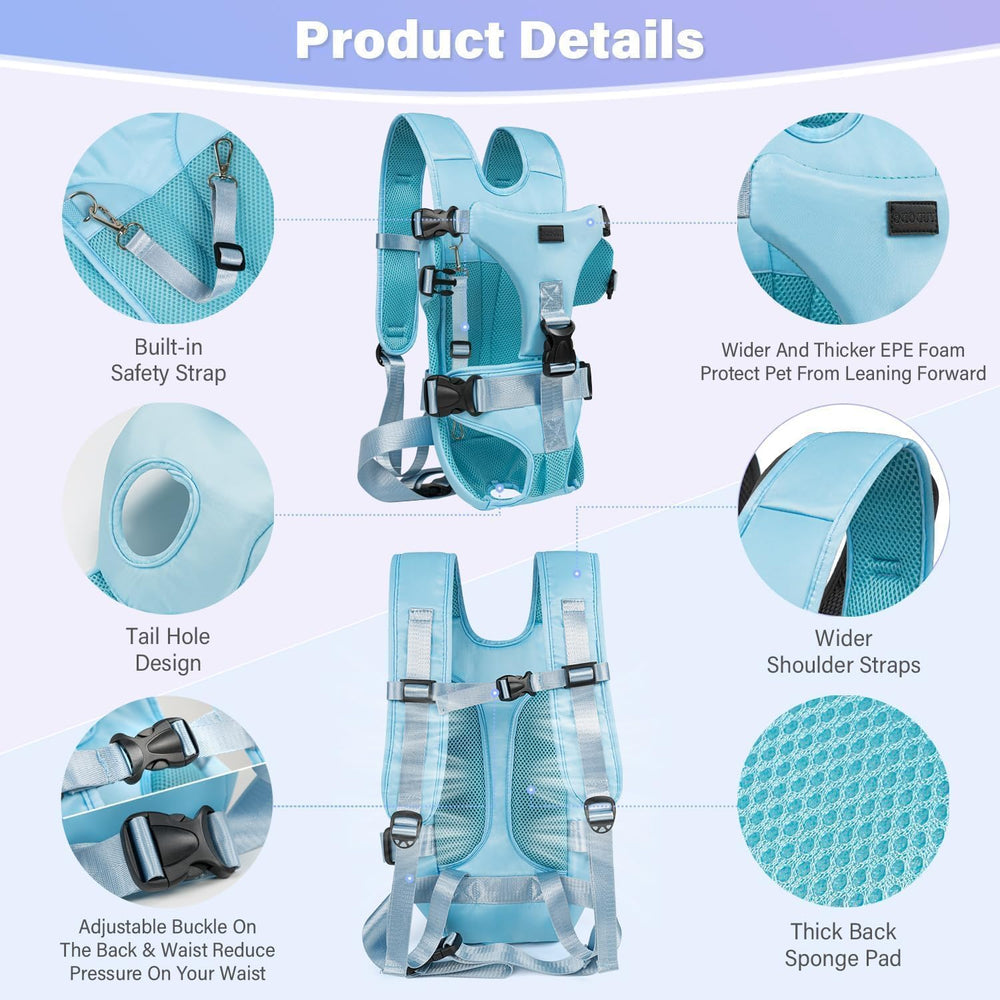 YUDODO front pet carrier backpack adjustable points tailor fit for pets and owners.