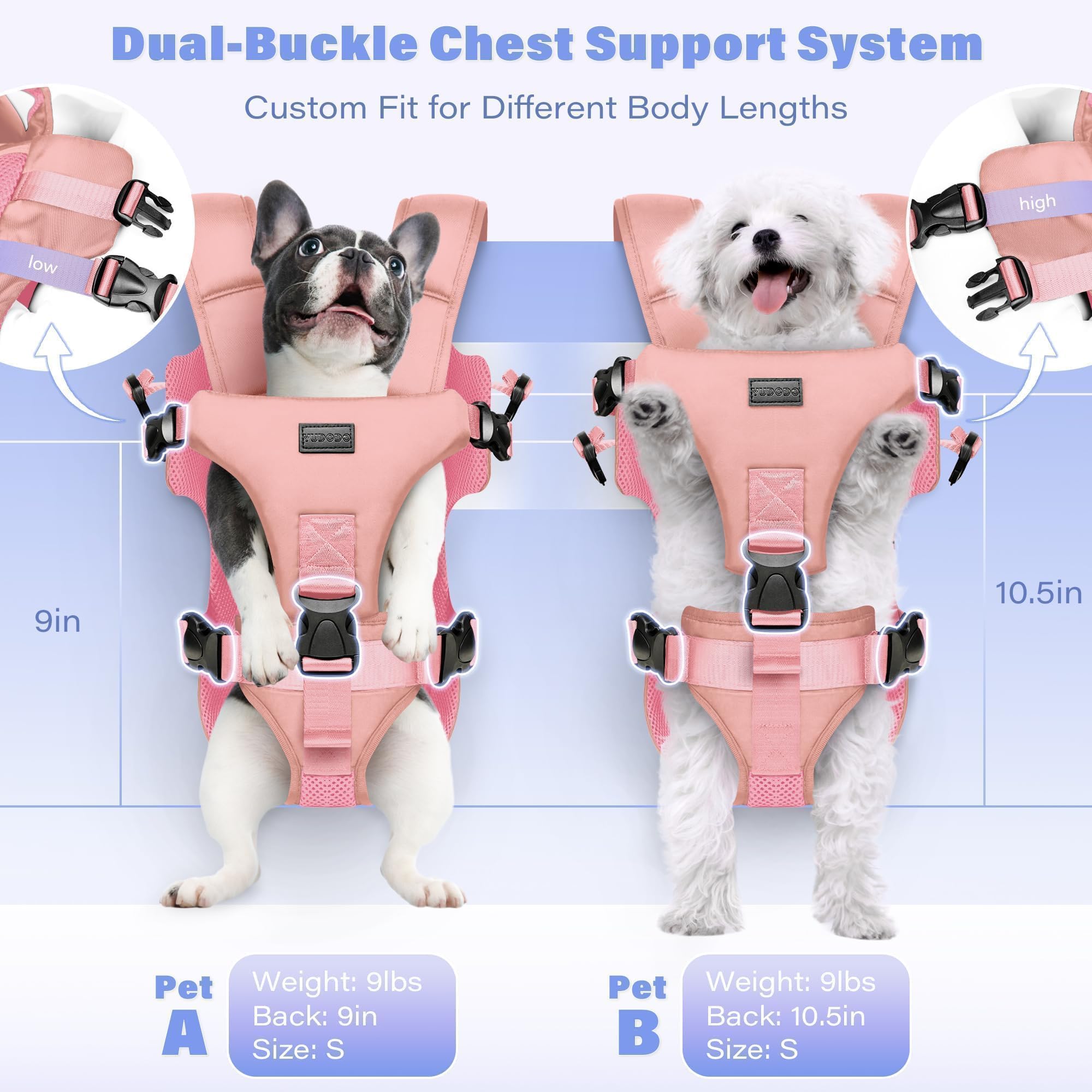 YUDODO front pet carrier pink breathable-mesh ensures cool airflow during travels.