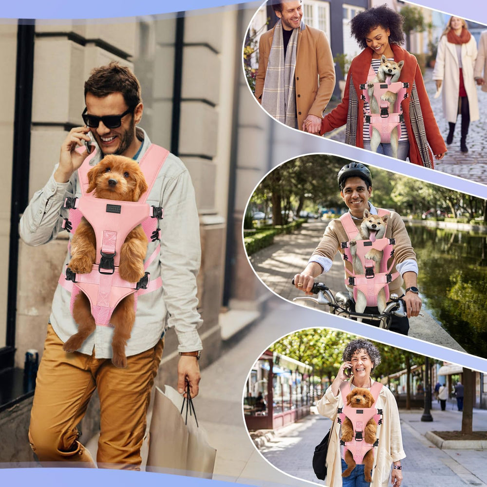 YUDODO front pet carrier pink in-use illustrates versatile travel with secure design.