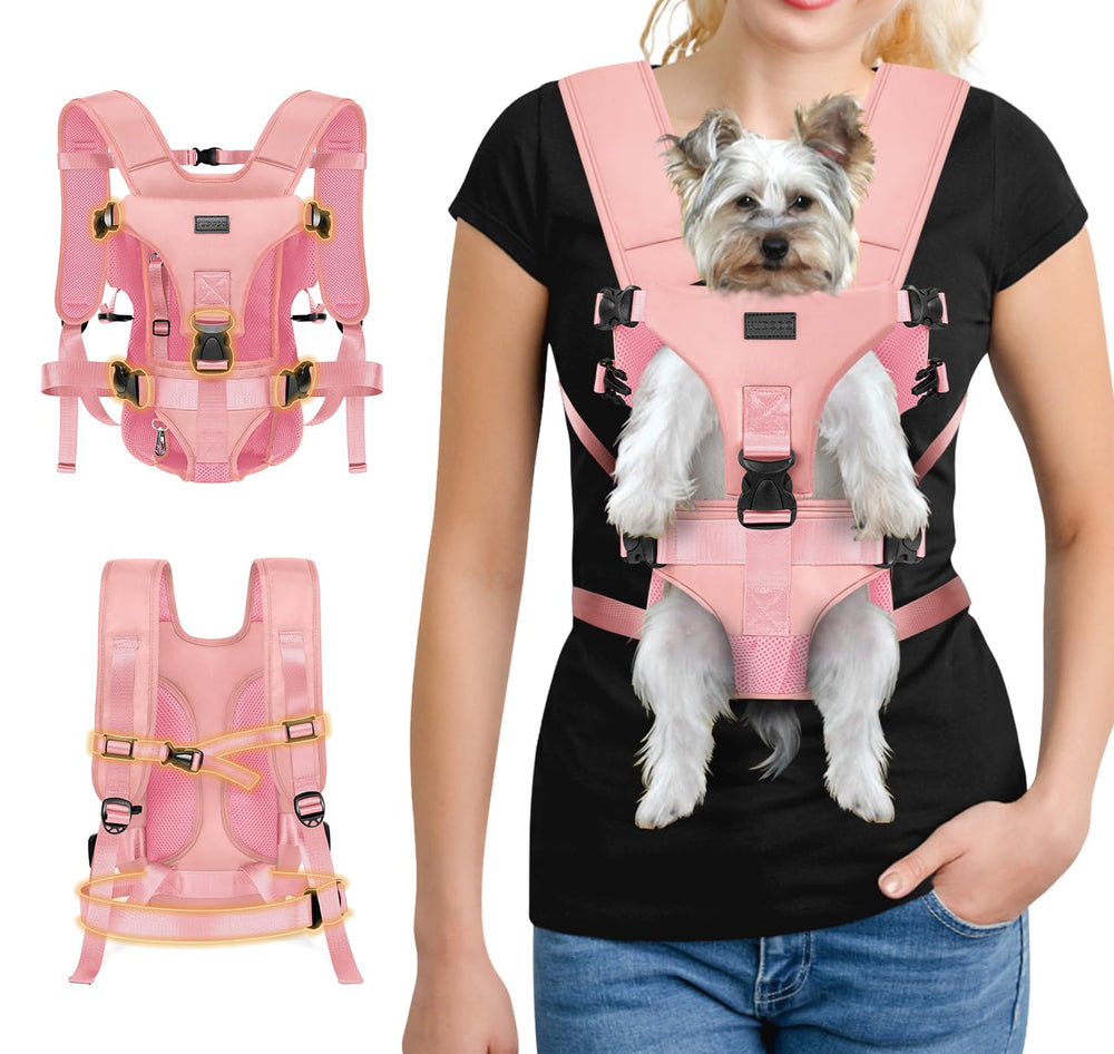 YUDODO front pet carrier pink shoulder straps offer ergonomic support for long walks.