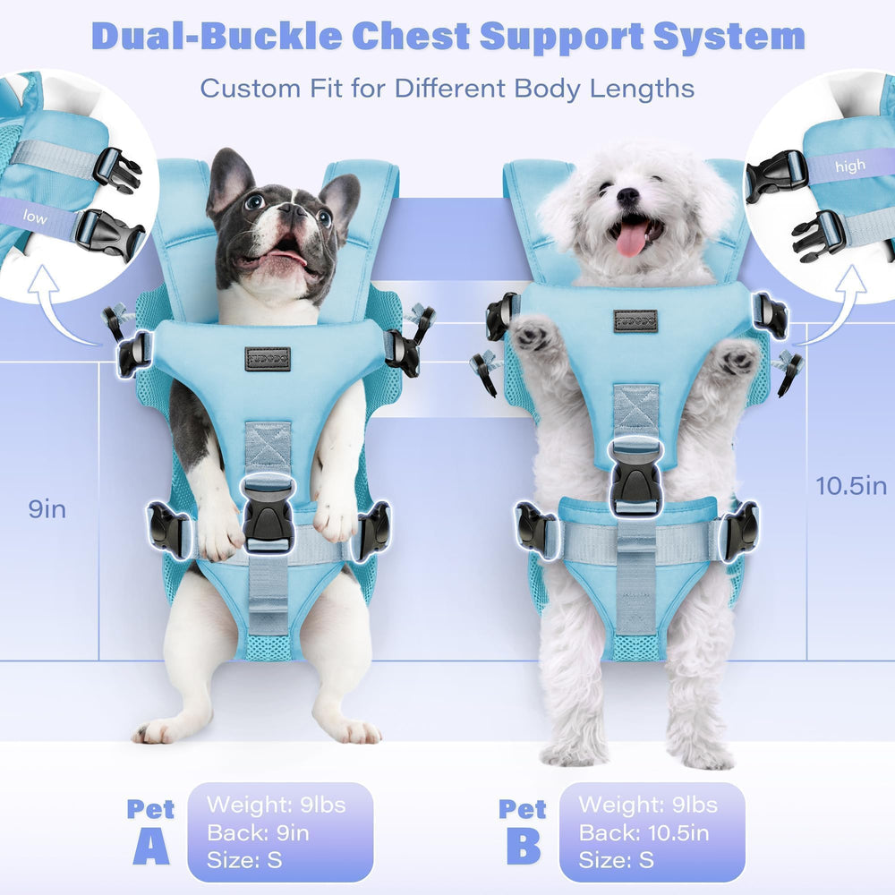 YUDODO Front Pet Carrier blue interior buckle closeup demonstrates safe containment