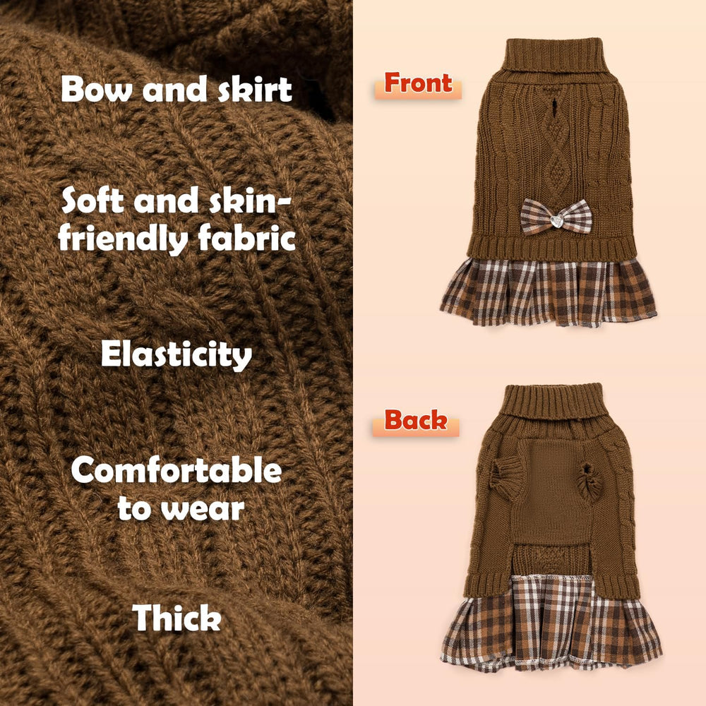 YUDODO knit pet warm sweater brown closeup highlighting soft yarn and comfort.