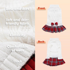 YUDODO knitted pet winter sweater white on dog shows soft texture for cozy wear.