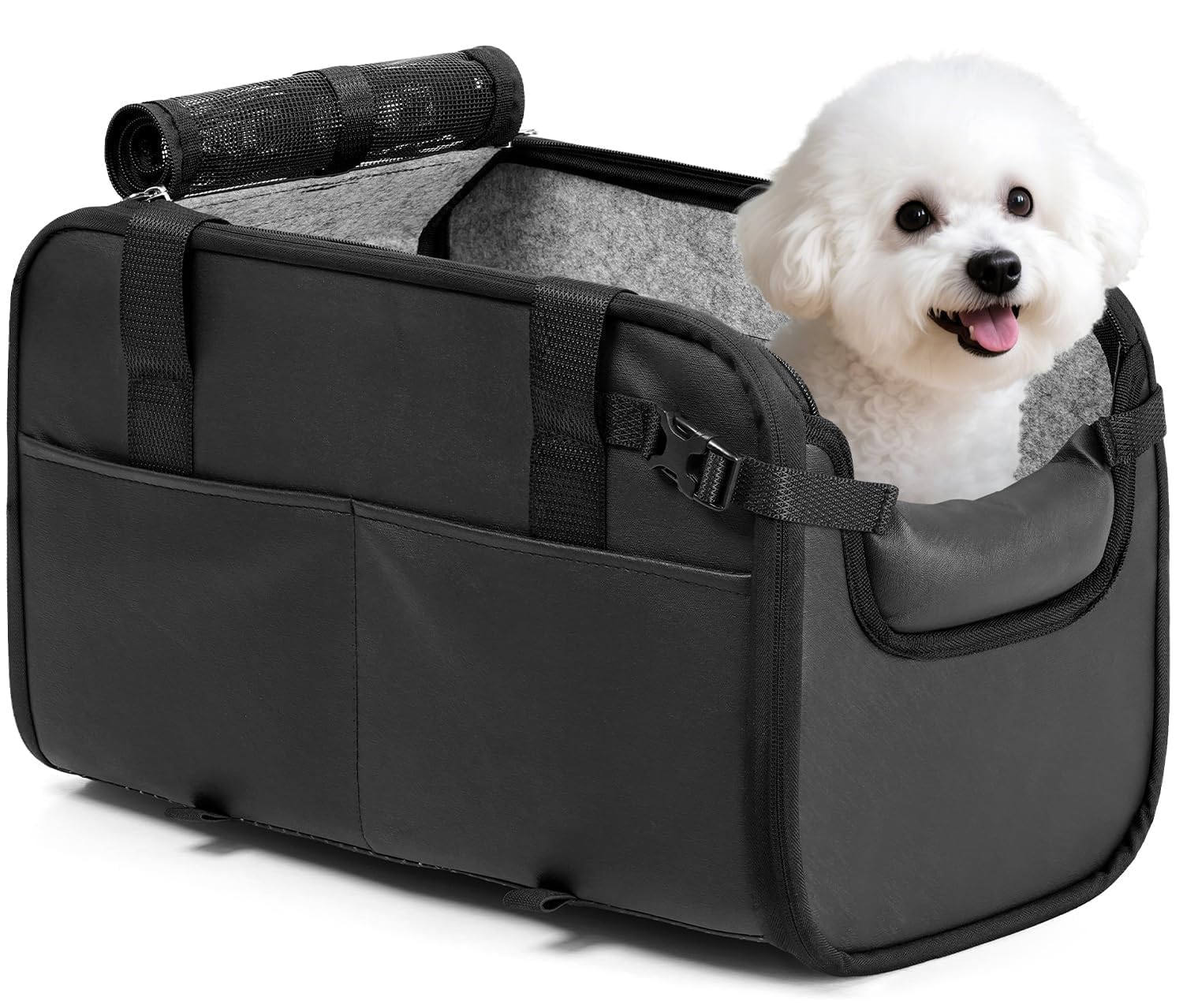 YUDODO large dog car seat center-console front view promotes secure, comfortable travel.